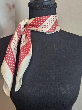 GAP Red and Cream Polka Dot Striped Silk Scarf